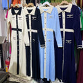 2025 european and american cross-border french chic women's polo collar metallic buckle long sleeve knit dress - autumn/winter base layer dress