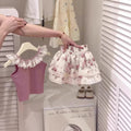 【dropshipping】girls' outfit set:  summer new style kids' lace-trimmed sleeveless top & chic floral dress for baby