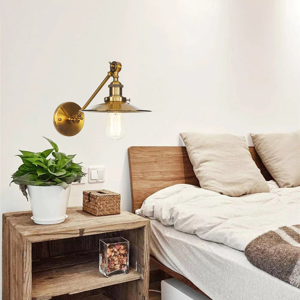American industrial wind wrought iron wall lamp, living room retro background wall lamp, aisle entrance, golden simple bedroom bedside lamp