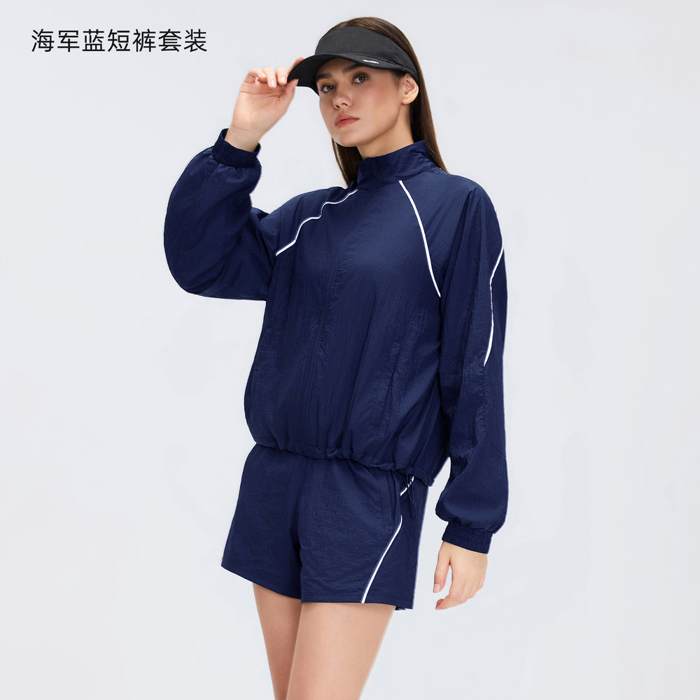 Spring/summer lightweight breathable zip-up jacket short training fitness outdoor casual running sports set for women