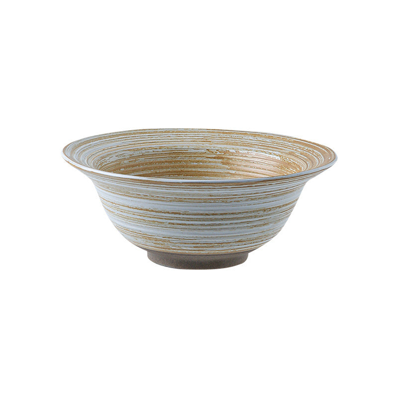 Vintage japanese-style handmade rustic pottery ribbed straw hat bowl ceramic dinnerware pasta plate creative salad plate home soup bowl