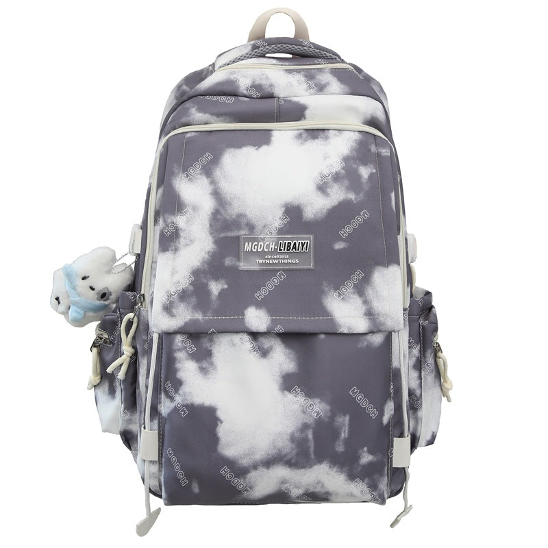School bag, high-value niche design, tie-dye backpack, middle school student burden reduction, college student computer backpack, large capacity