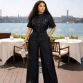 European and american new arrival cross-border   casual button-down two-piece set: short-sleeve top & wide-leg jeans denim outfit for women