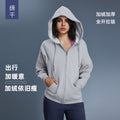 Fall and winternew arrivalfleece-lined hooded sweatshirt women's windproof heattechlooseslimming lookcasual zipper cardiganoutweard25155