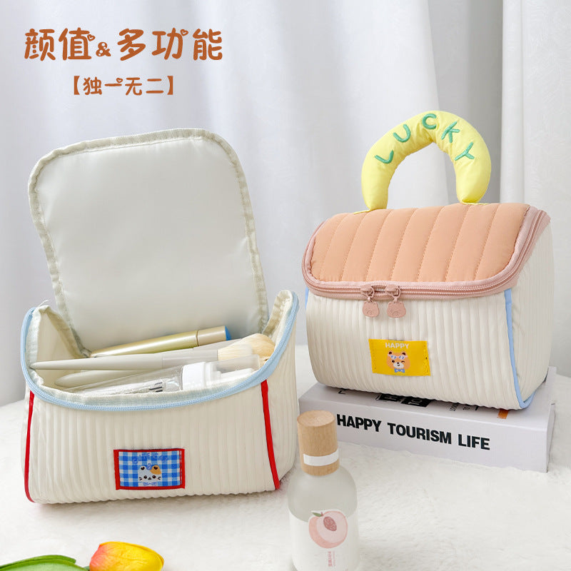 Popular house cosmetic bag women's large-capacity portable skin care product storage bag contrasting color travel portable partition storage bag