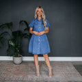 Amazon fashion independent station   fashion short sleeve multi button multi flap pocket pants skirt denim dress