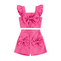european and american cross-border ins hot-selling fashion flutter sleeve top with bow + bowknot skirt set