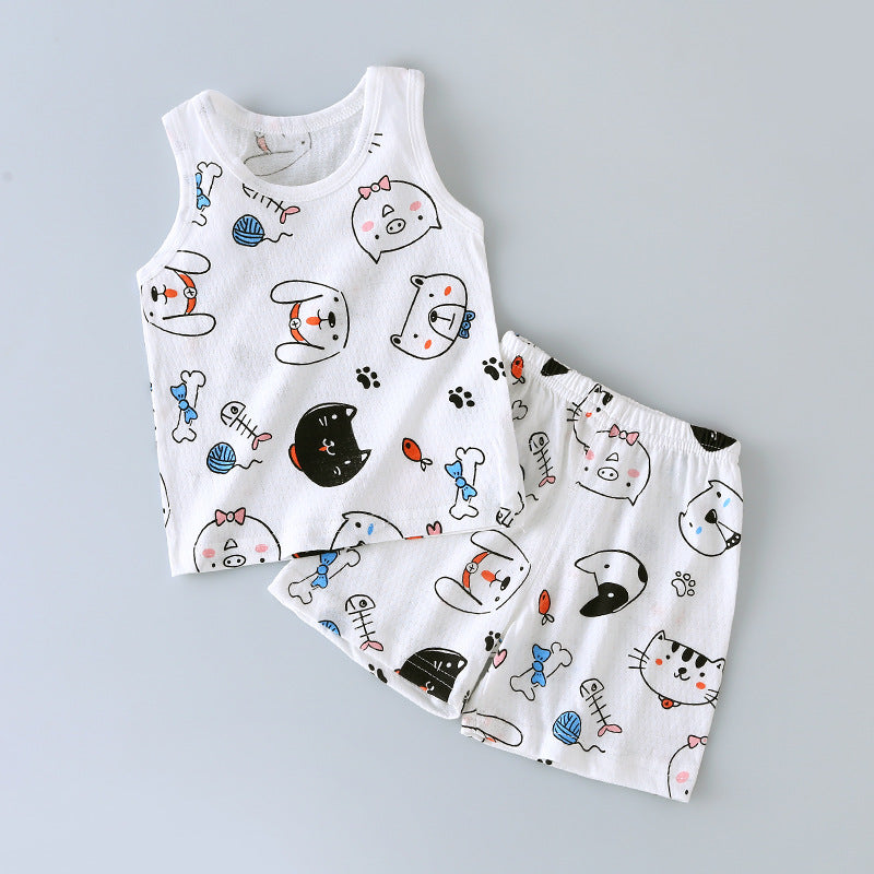 Baby tank top set - summer lightweight pure cotton sleeveless loungewear shorts - unisex kids' pajamas & summer outfit