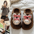 Cotton slippers women's autumn wintercute shirley rose bear outwearthick sole home non-slipfleece-linedheattech confinement shoes