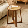 Solid wood rattan coffee table, medieval for home bedside living room, colorful style side table, rattan rubber wood round private residence