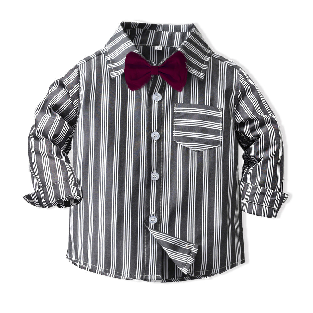 Boys' spring outfit: new korean style striped long-sleeve shirt two-piece set for baby boys