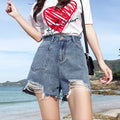 Ready-to-ship, hot-selling ripped denim shorts for women. new summer styles, trendy high-waisted, frayed-edge, wide-leg denim shorts, straight from the ins