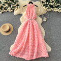 Frenchclassyfashionstereo flower halter sleeveless dress women's strappy waist slimming lookelegant large swing long skirt