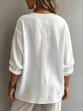 Casual resort style textured shirt v neck half placket loose dropped shoulder sleeves easiest for match women's clothing 1688 supply