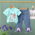 Boys' summer outfit  new arrival: baby summer clothes, flying unicorn trendy two-piece set for mid-to-large children