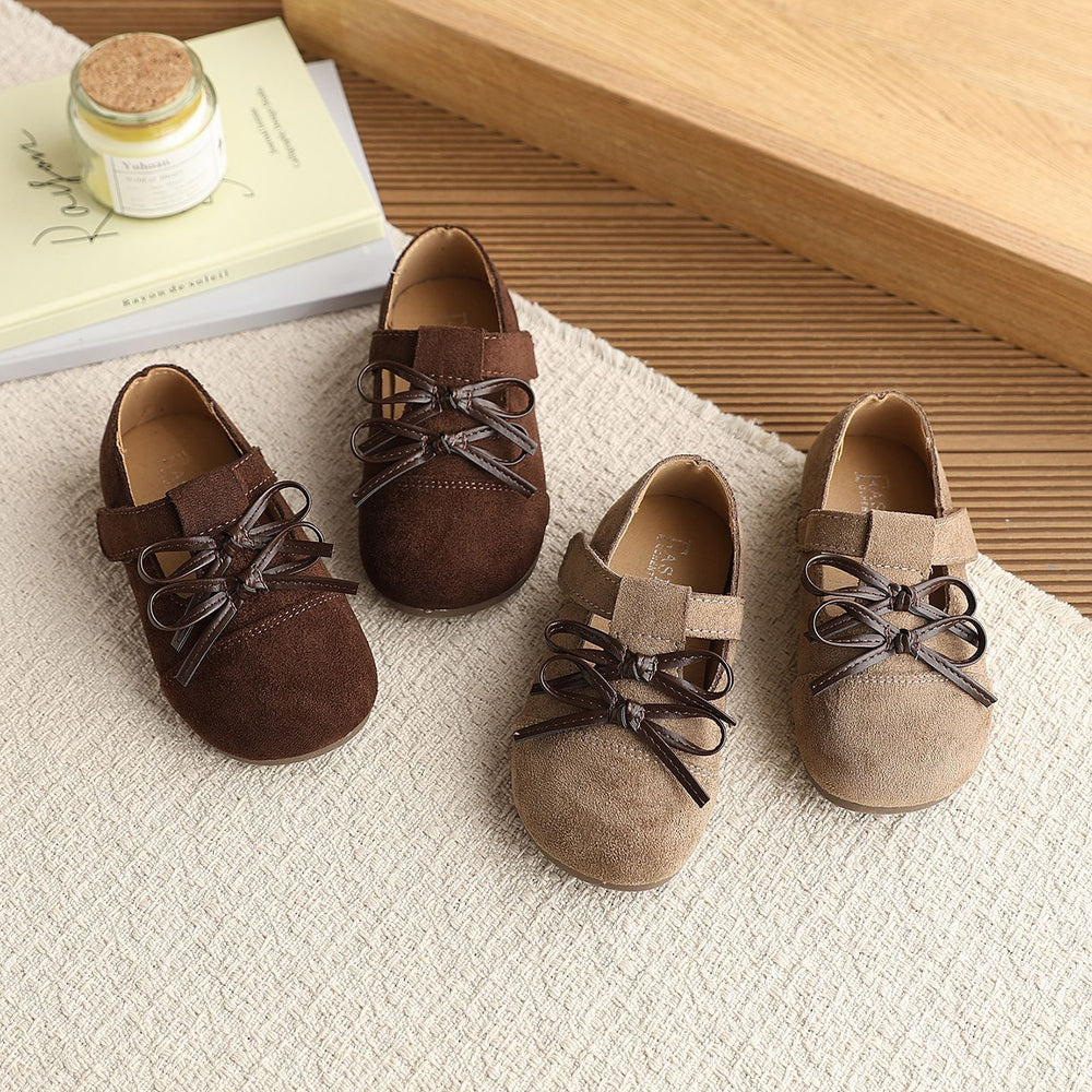 Vancahao  spring new arrivalkidsfashion double bowsgirlretro birkenstock shoes soft bottom casualflats