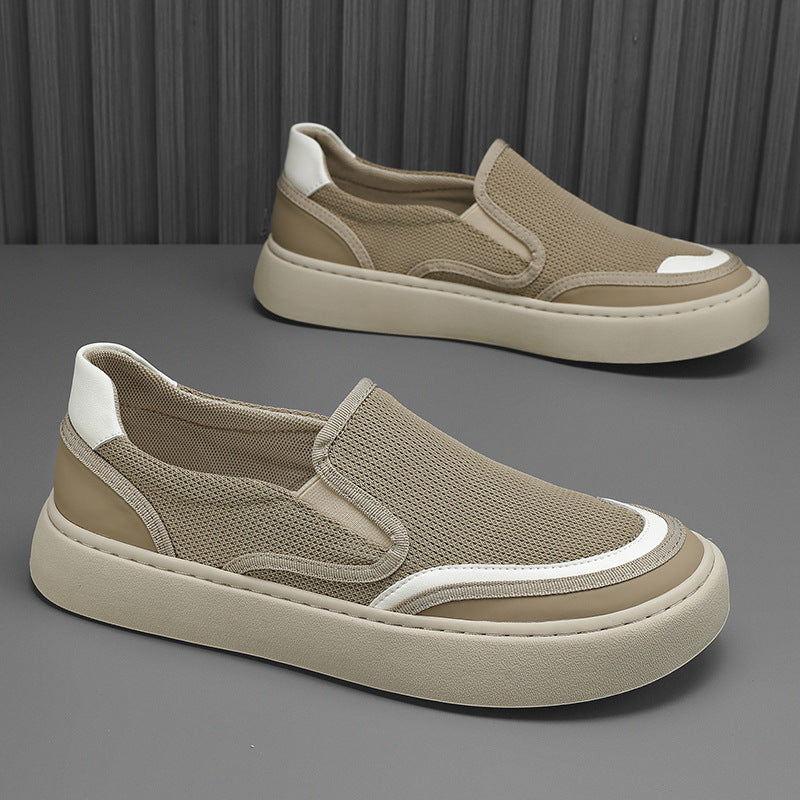 Slip-on men's spring shoes, anti-odor black mesh panel sneakers, men's athletic casual old beijing cloth shoes