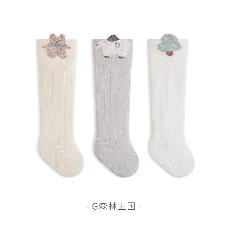 Babylon kids' knee-high socks, 3-pair pack, class a animal-themed infant socks, combed cotton, seamless baby socks