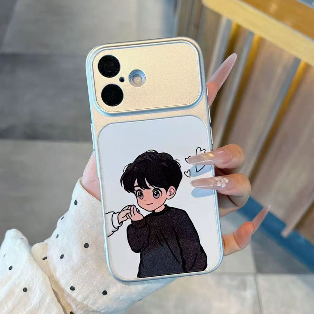 Suitable for apple 17pro matte silver electroplated shell, black clothes boy, white clothes girl, couple iphone18 mobile phone case