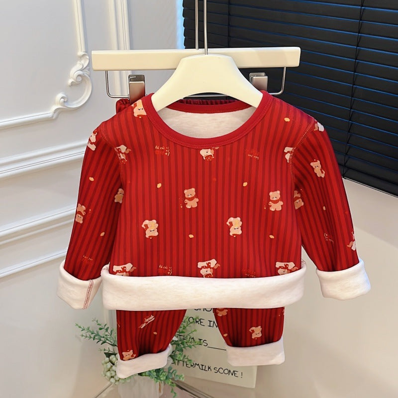 Autumn wintergirlthickened home wear suit baby heattech autumn clothes and long trousers trendy pajamas kids clothes children's clothing