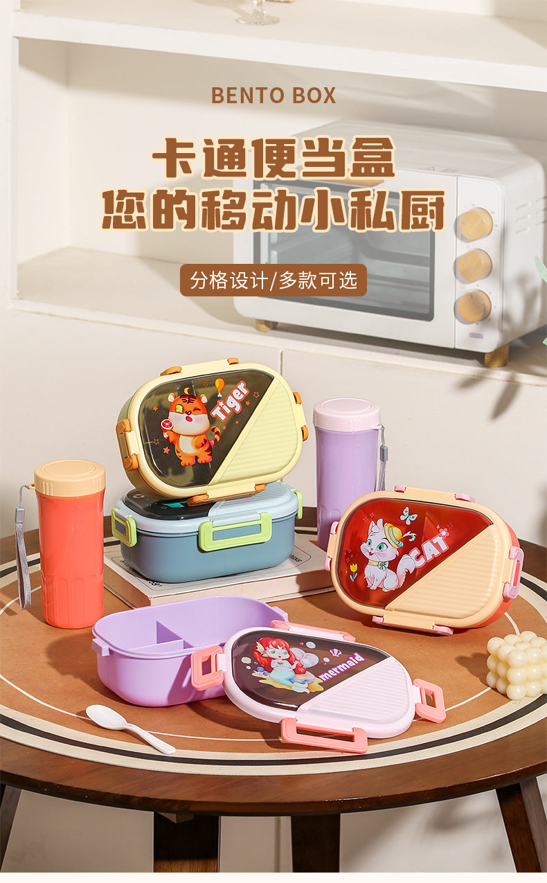 304 stainless steel divided lunch box - cartoon design, microwaveable, airtight food container for students
