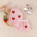 Children's clothing  cross-border fashion strawberry chapter off-white camisole + shorts summer new