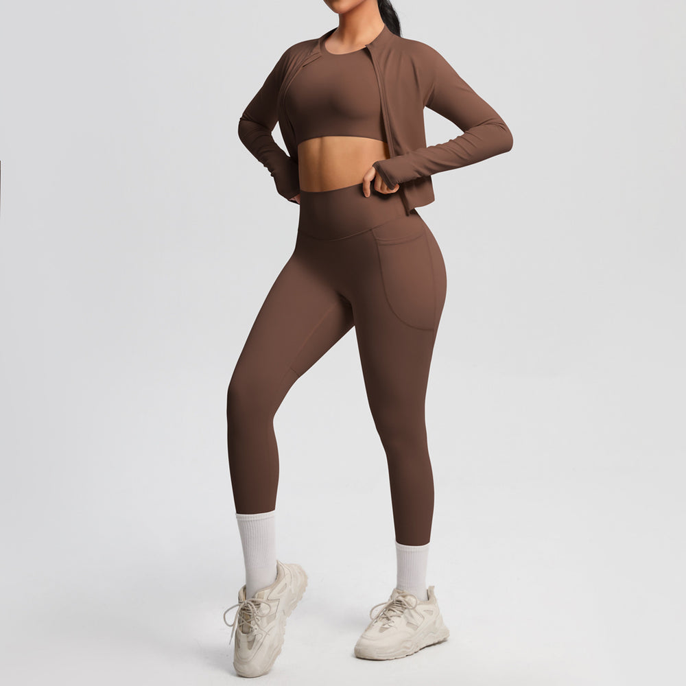 European and american cloud-feel yoga short sleeve top, high-waisted leggings, slimming butt-lifting running fitness apparel, three-piece activewear yoga set