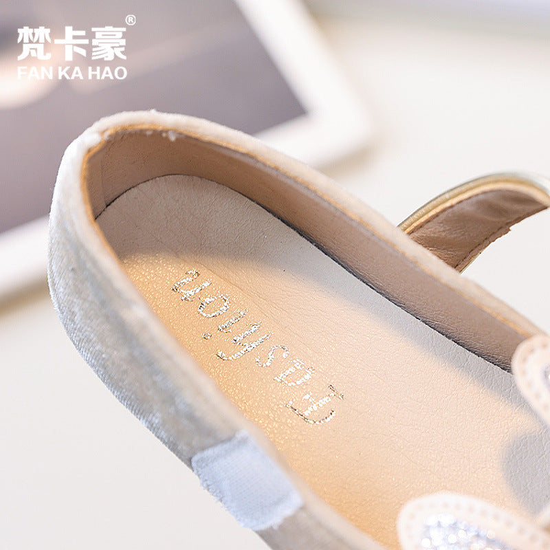 Vancahao niche style design velvet girlbows princess shoes  spring and autumn new arrivalkids small leather shoes