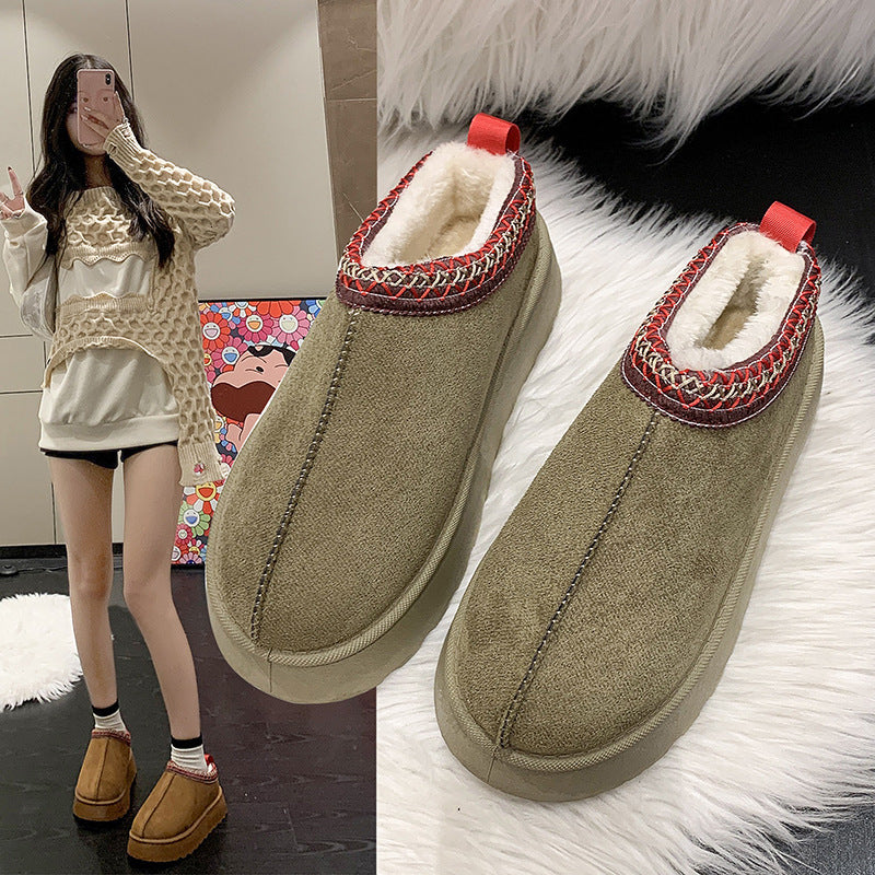 Snow boots for women  winter foreign trade warm thick sole heelless toe-cap half drag large size cotton shoes wholesale foreign trade same style