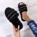 plus size rhinestone candy color thick sole furry slippers for women outwear2024fall and winternew arrival slippers k-style ins