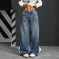 Fashion style side webbing strap wide leg jeans women's high waistloosestraight-legdrapedmoppants