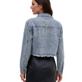Fashion cross-border export lapel double chest pocket metal single-breasted long sleeves hem hair cut short denim outwear
