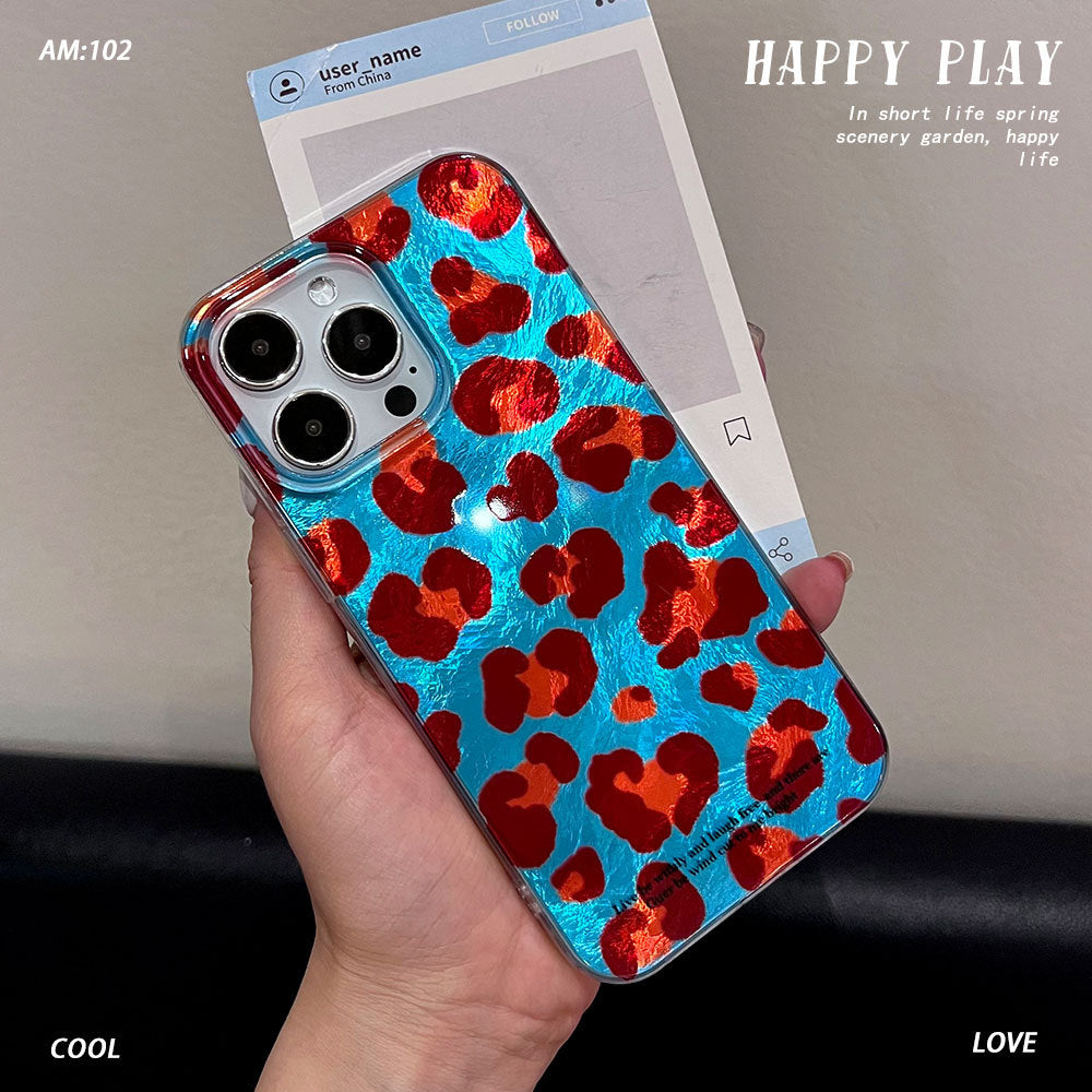 New leopard print big hole glacier phone case for apple 16 pro max, anti-drop iphone 17 fashion protective cover
