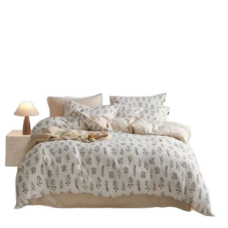 Spring new product Class A cotton three-layer yarn four-piece quilt cover bed sheet pastoral pure cotton dormitory three-piece bedding