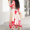 Amazon european and american women's summer new long-sleeved printed turn-down collar irregular loose plus size african export dress