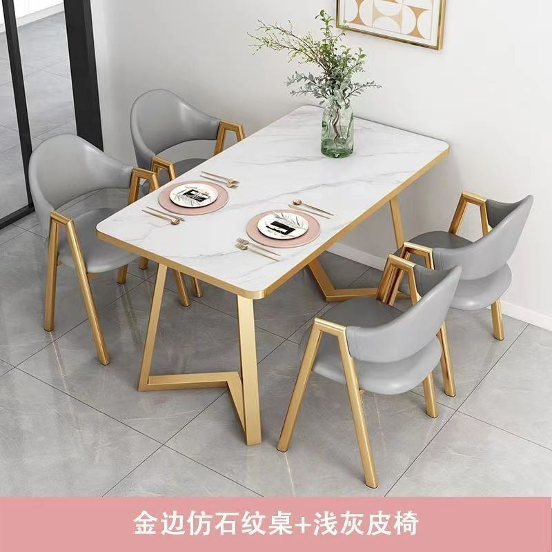 Nordic light luxury negotiation table and chair combination milk tea shop imitation rock slab rectangular in stock reception table and chair combination dining table and chair