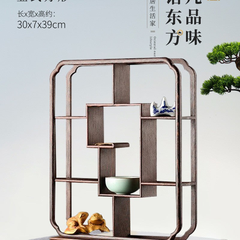 Solid wood teacup rack Chinese Bogu rack storage box table rack Pu'er teapot stove tea set accessories
