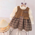 【dropshipping】 stylish kids' fleece-lined autumn/winter vest dress two-piece set - trendy princess dress for baby girls