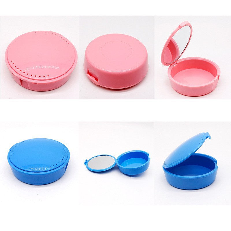 Dental Mirror Small Tooth Box Holder Tooth Storage Box, Oval Orthodontic Orthodontic Orthodontic Box, Portable Braces Box