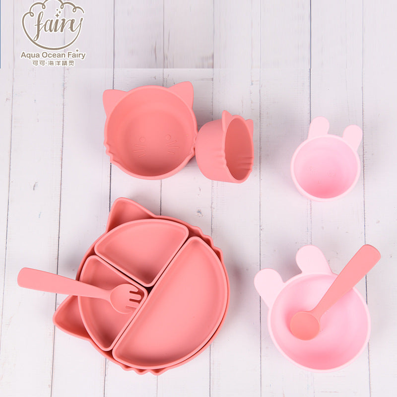 Food grade silicone complementary food bowl baby eating bowl training children cute rabbit suction cup bowl anti-drop feeding tableware