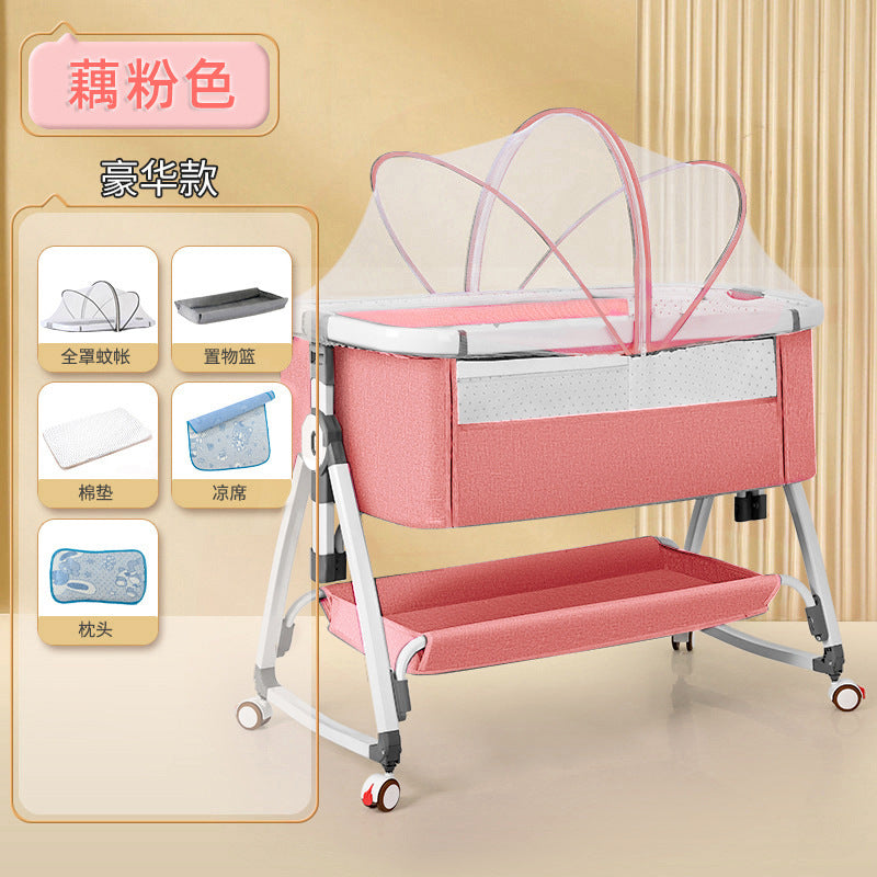 Aluminum alloy baby crib convertible to big bed, multifunctional portable folding children's bed, newborn baby bed, cradle