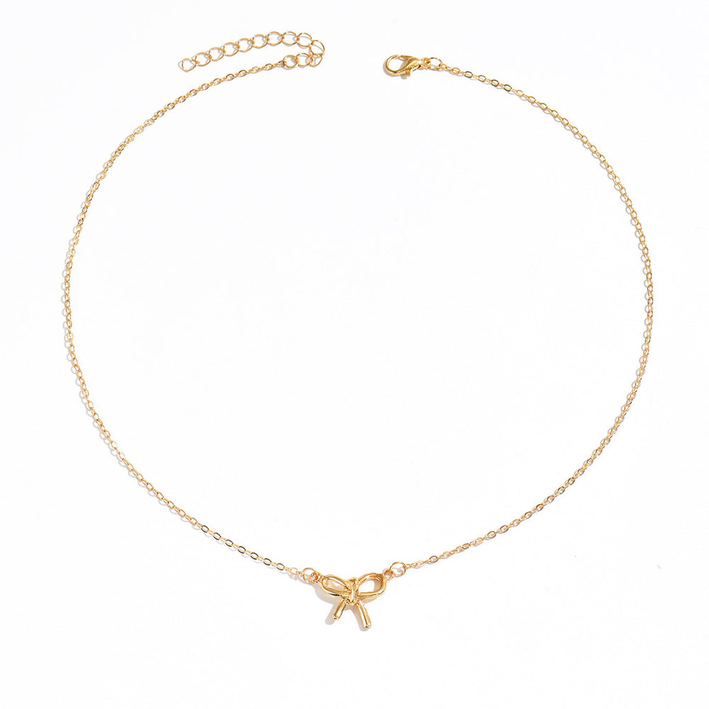 European and american cross-border ins style high-end bow pendant necklace for women, elegant and versatile minimalist earrings and rings jewelry set