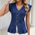 Fashion cross-border foreign trade  washed denim sleeveless shirt v-neck small flying sleeves fishtail hem easiest for matchvest