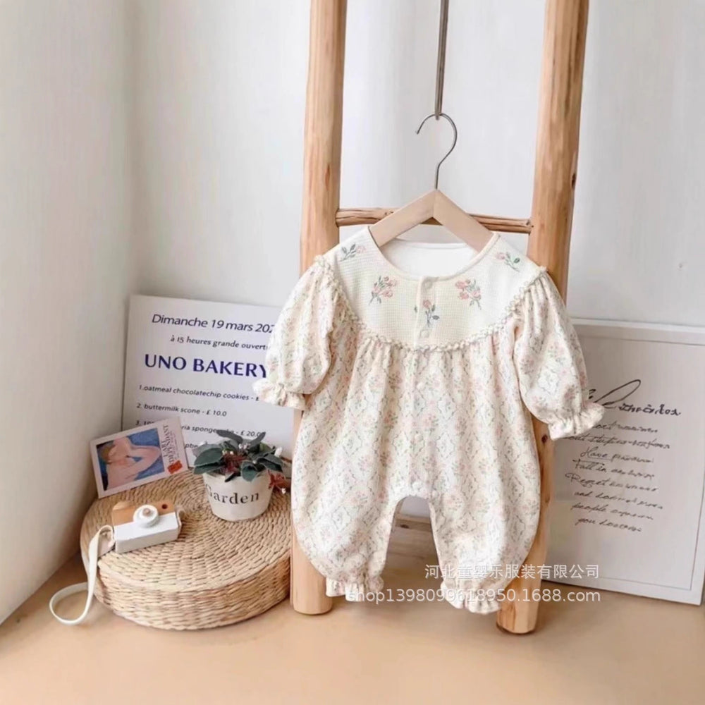 Spring & fall ha princess baby infant clothes fashionable floral romper long sleeves one-piece outing clothes trendy