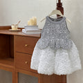 【clearance】girls' dress  summer heavy-duty sleeveless petal patchwork tank dress high-end formal gown