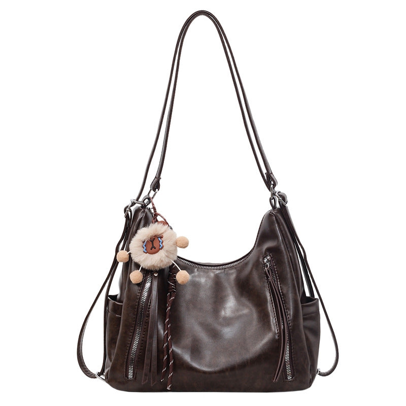 2025 new autumn/winter korean style minimalist commuter tote bag - oil wax leather, large capacity, shoulder bag, crossbody bag, premium backpack