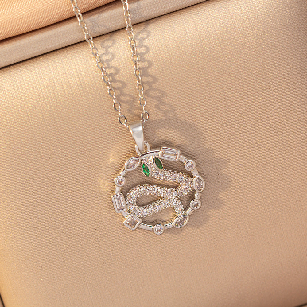 [copper inlaid with zirconium] cross-border hot-selling snake-shaped necklace for women, personalized fashion stainless steel elegant accessible luxury clavicle chain jewelry