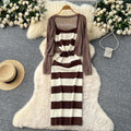 Striped knit cami dress + crochet openwork sun protection cardigan set - chic & elegant summer outfit for women