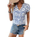 code new arrival  original women's bohemia style gridsv neckcasualshirt