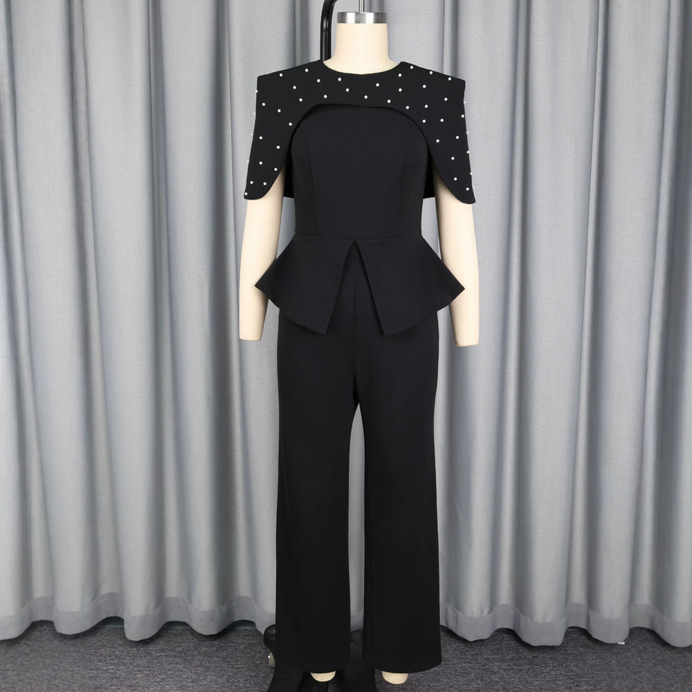 Autumelegancework clothing shawl vest jumpsuit pure color beaded rufflesslimming look jumpsuitjumpsuits